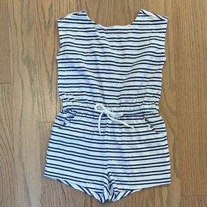 EUC Janie & Jack Blue and White Striped Shorts Romper, size 5
